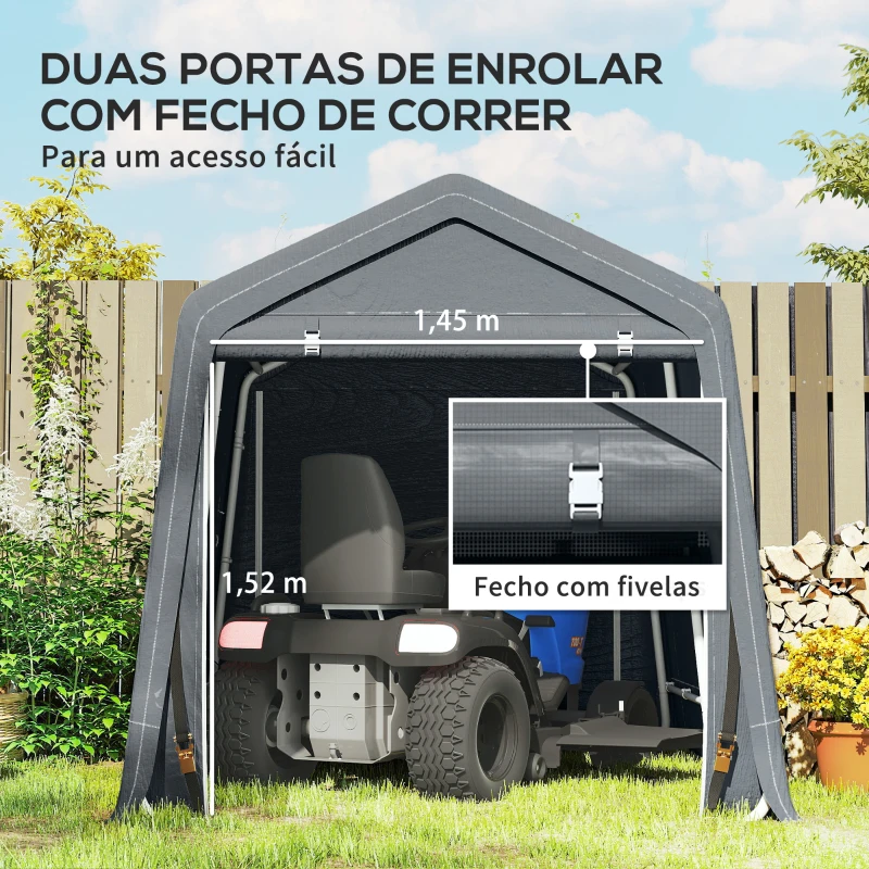 Outsunny Tenda de Jardim para Bicicletas com Estrutura Metálica, 2 Portas com Fecho, Impermeável, Anti-UV, 2,4x2x2 m, Cinzento Escuro
