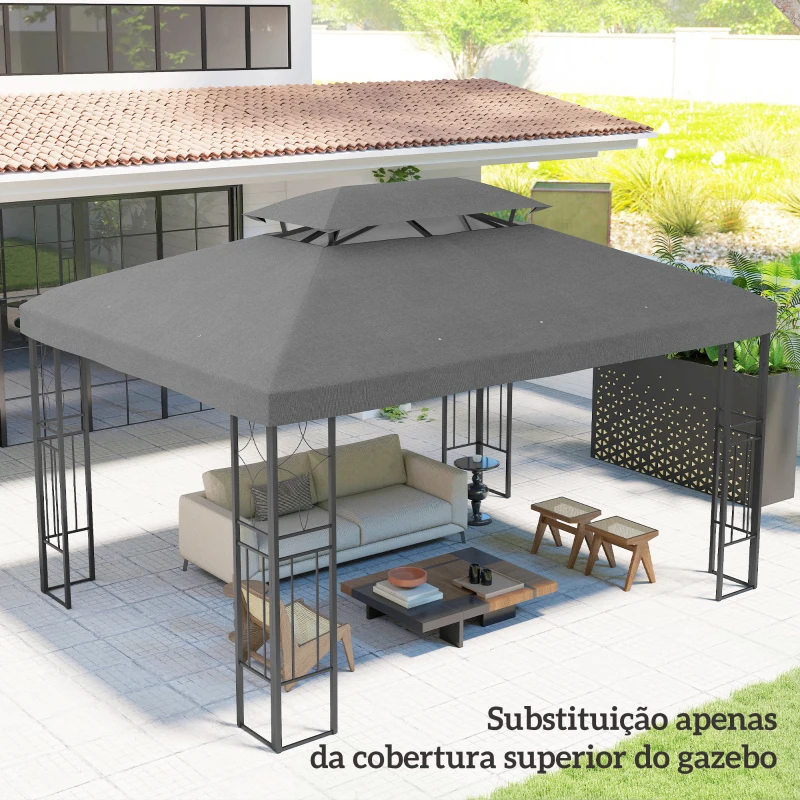 Outsunny Toldo de Substituição 4x3 m com Teto Duplo e Orifícios de Drenagem Proteção UV Apenas Toldo NÃO Inclui Estrutura Cinzento