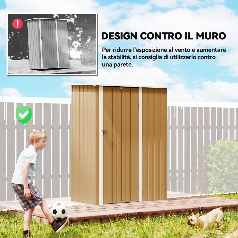 Outsunny Capanno Porta Attrezzi in Metallo con Tetto Inclinato e Porta Bloccabile, 142x86x189 cm, Giallo