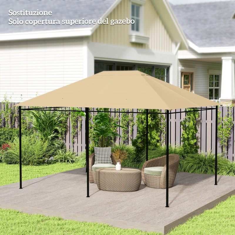 Outsunny Tetto di Ricambio per Gazebo 4x3 m Anti UV in Poliestere con Presa d'Aria, Khaki