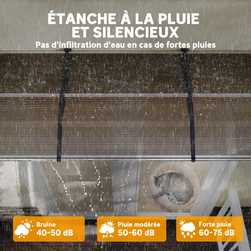 Outsunny Auvent de porte toit marquise en polycarbonate auvent de porte d'entrée bord en aluminium contre la pluie et UV