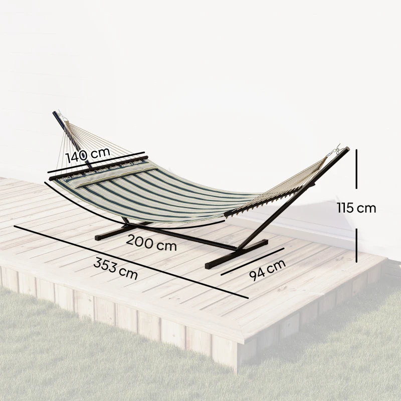 Outsunny 353 cm Freestanding Hammock, Hammock with Steel Stand with Removable Cushion and Spreader Bars, Green