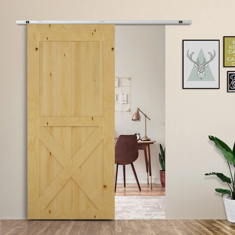 HOMCOM Shed Sliding Door Track System, Sliding Barn Door Kit Set, 6FT/186cm,for Single Wooden by Wood Roller Style Set-Silver