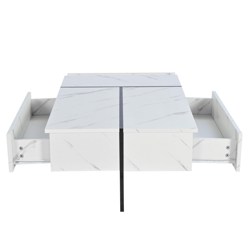 Tavolino da salotto moderno con illuminazione LED e 3 cassetti, 105x60x35 cm, Bianco