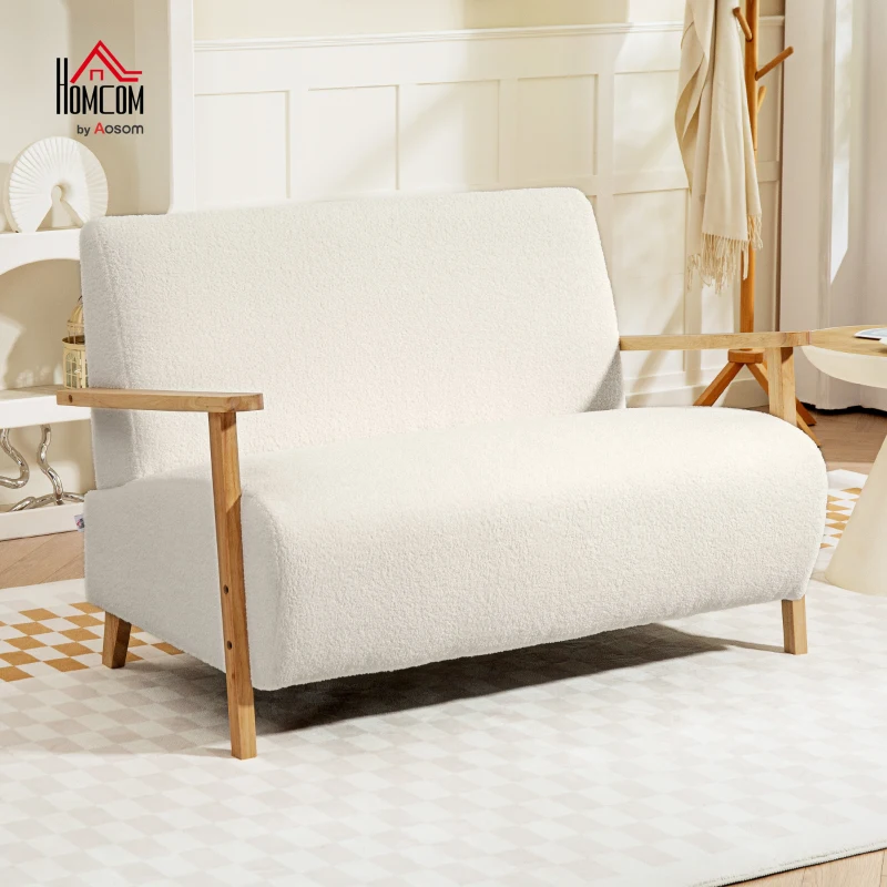 HOMCOM Small Sherpa Fabric 2 Seater Sofa Settee - Cream White