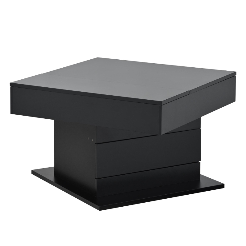 Tavolino da salotto girevole 360° con piano sollevabile, spazio a scomparsa e cassetto, 70x70x45 cm, Nero