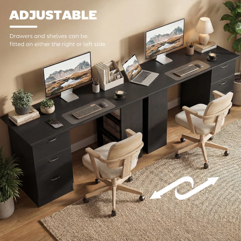 HOMCOM Computer Desk, Writing Table, PC Workstation with 3 Storage Shelves and Drawers, Handle, for Home Office, Black