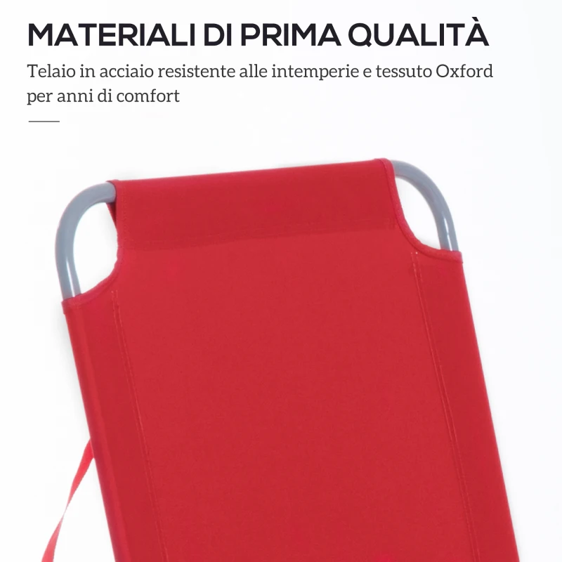 Outsunny Lettino Prendisole Pieghevole con Schienale Reclinabile su 5 Livelli, 187x55x24cm, Rosso