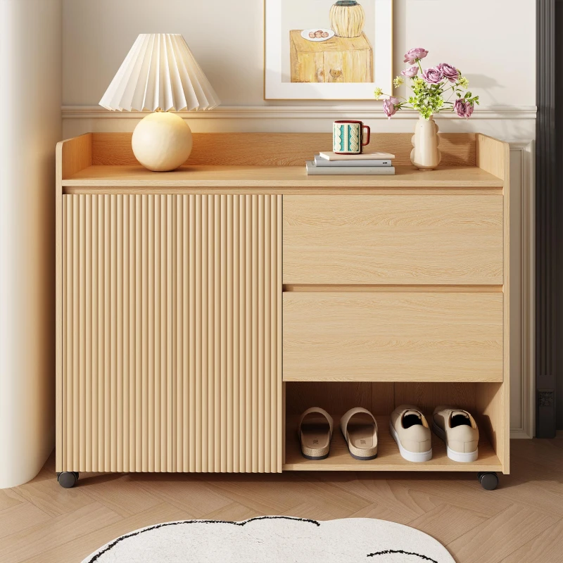 Mueble zapatero móvil con separadores ajustables, 110x35x86 cm, Color natural