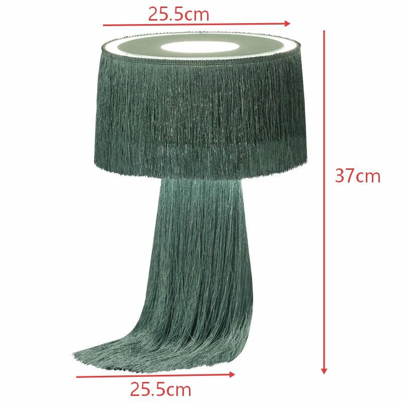 Stylish Atolla Tassel Table Lamp with Bohemian-Inspired Style, Soft Textured Tassel Light with Weighted Base, 25.5L x 25.5W x 37H cm, Green