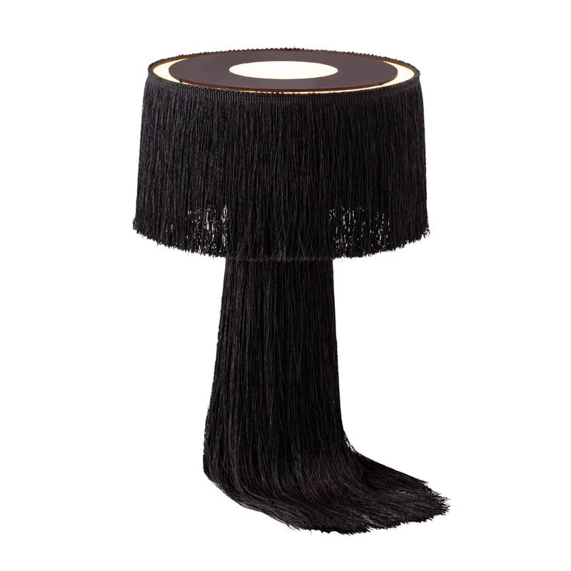 Modern Atolla Tassel Table Lamp with Extra-Long Cable for Flexibility, Boho-chic Shade with Delicate Tassels, 25.5L x 25.5W x 37H cm, Black