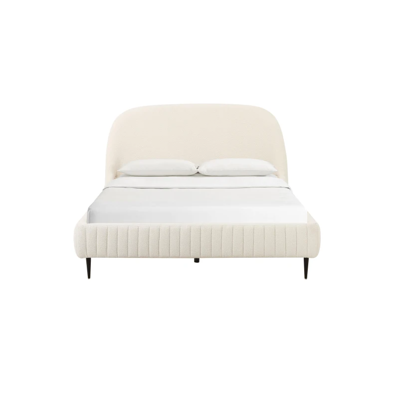 Denise Boucle King-Size Bed with Integrated Slatted Base, Bed Frame with Iron Legs and Anti-Slip Pads, 241L x 167.5W x 110.5H cm, Cream