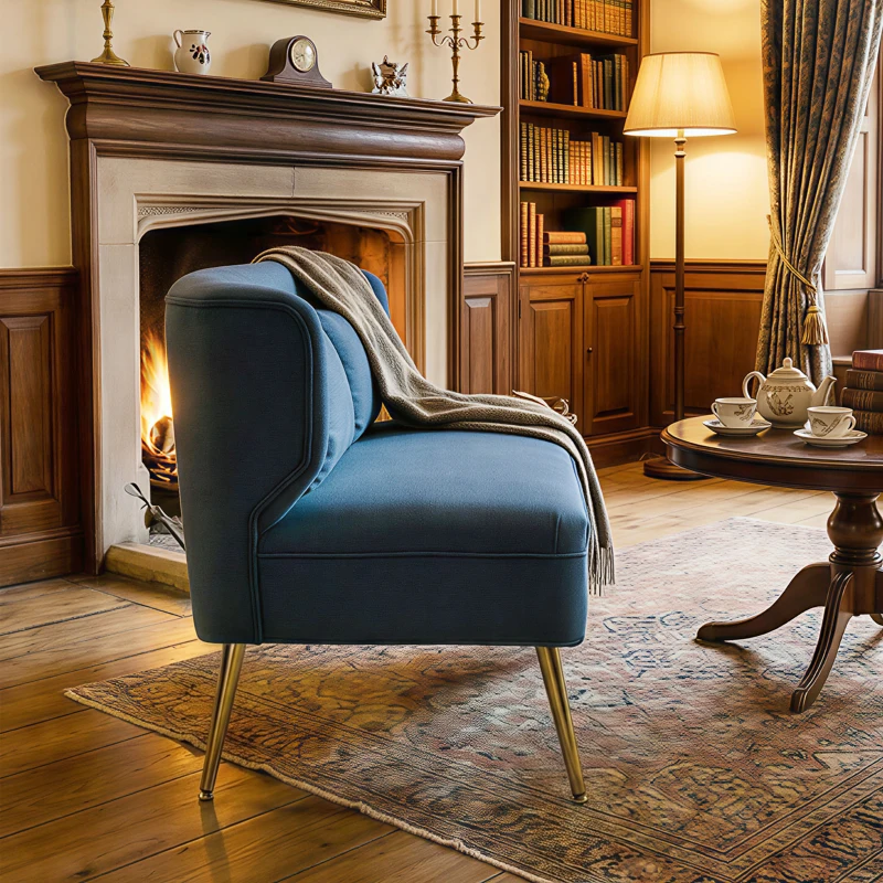 HOMCOM 2 Seater Sofa, Linen-look Fabric Small Sofa with Wing Back, Thick Seat, Metal Legs, Dark Blue