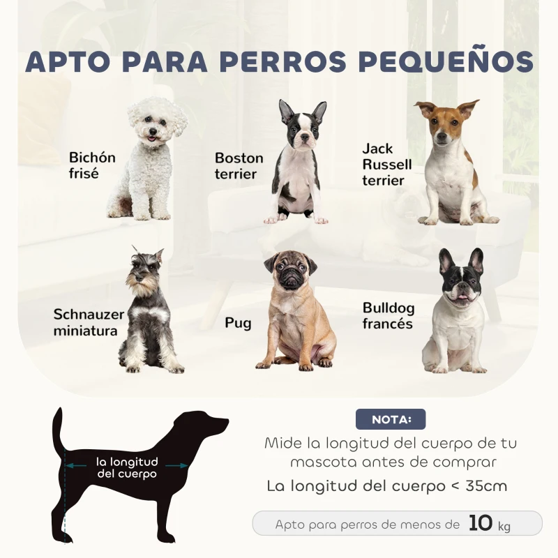 PawHut Sofá para Perros Pequeños con Patas de Madera Funda Lavable y Cojín Desmontable 86x55x33 cm Gris Claro
