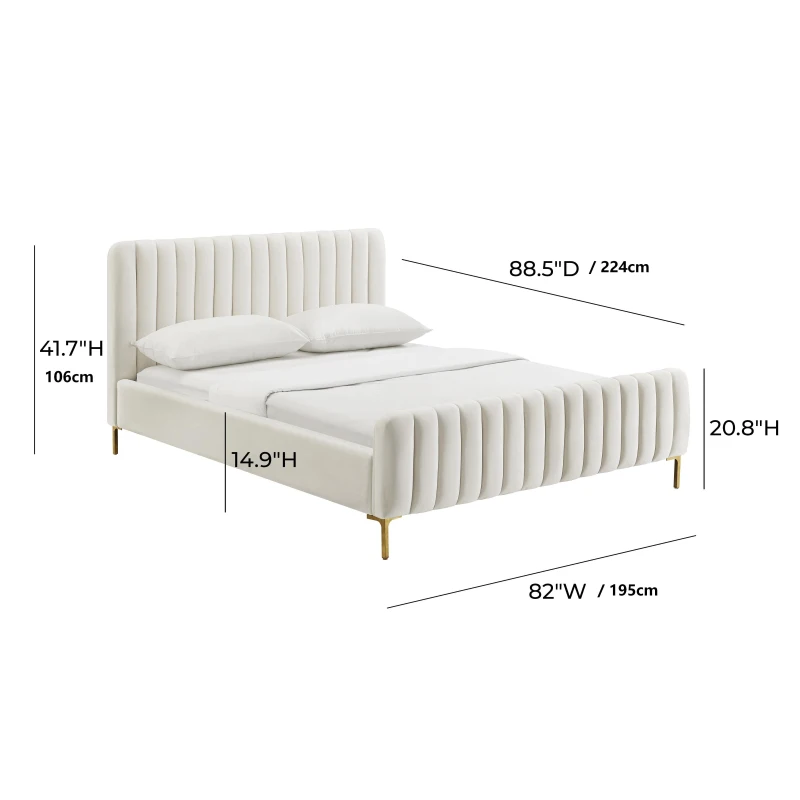 Angela Super King Size Bed with Integral Base and Sturdy Artisan Craftsmanship, Easy Assembly Bed with Fixings, 224L x 195W x 106H cm, Cream