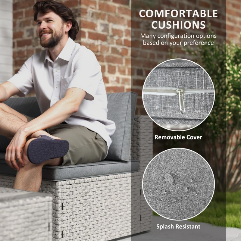 Outsunny 7 Pieces Rattan Garden Furniture Set, 6 Seater Garden Corner Sofa with Cushions and Glass Top Table, Sectional Outdoor Furniture Conservatory Set for Patio, Grey