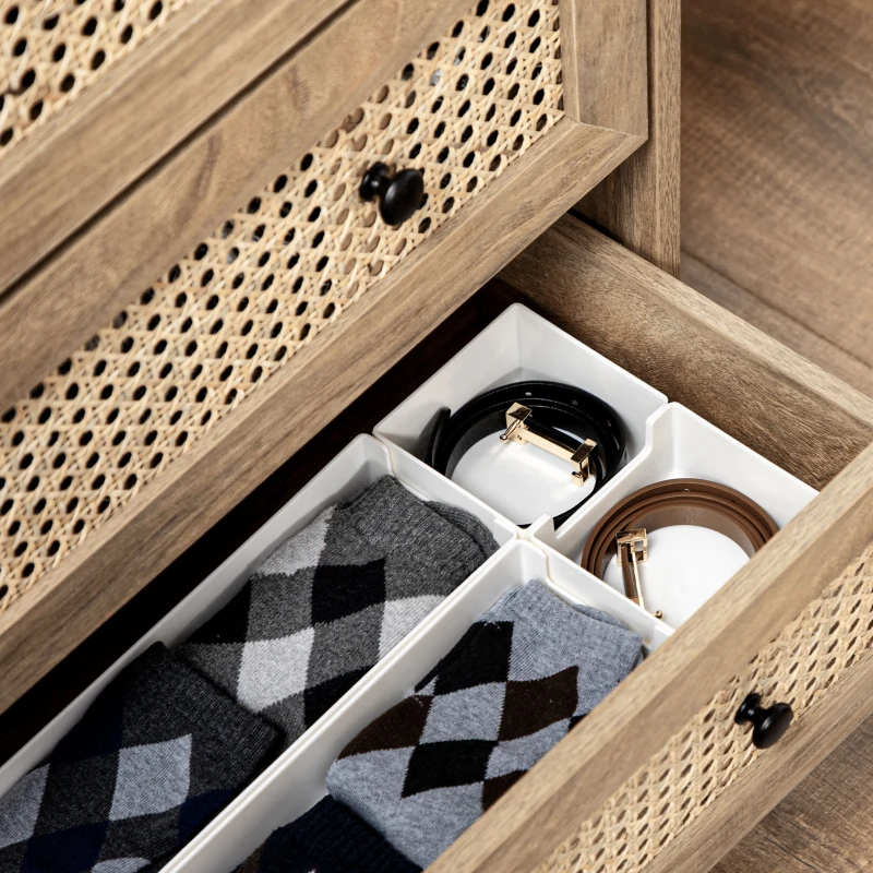 HOMCOM Storage Cabinet, 4-Drawer Unit with Rattan Element for Bedroom, Living Room, 80cmx35cmx95cm, Wood Effect