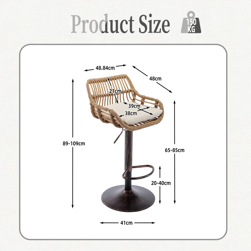 Set of 2 Modern Swivel Bar Stools with Wicker Rattan Weave and Padded Linen Seat, Counter Stools for Living Room, 48L x 49W x 89H cm, Beige