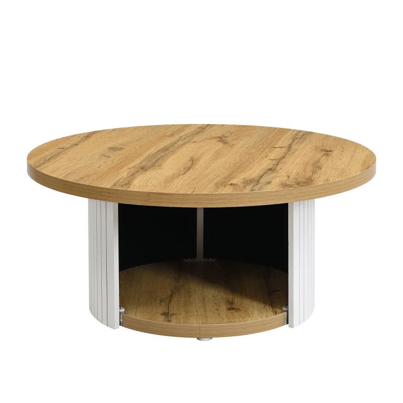 Set da 2 tavolini da salotto rotondi con vano portaoggetti integrato, 75x75x50/45x45x35 cm, color legno