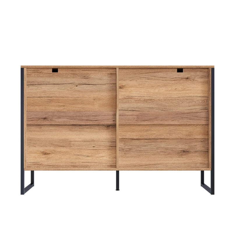 Sideboard mit 6 Schubladen, schwarzem Metallrahmen und geometrischen Schubladenfronten, 120 x 40 x 80 cm, Naturfarbe