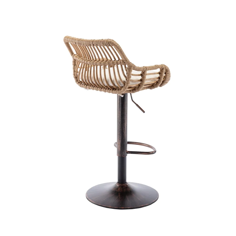 Set of 2 Modern Swivel Bar Stools with Wicker Rattan Weave and Padded Linen Seat, Counter Stools for Living Room, 48L x 49W x 89H cm, Beige