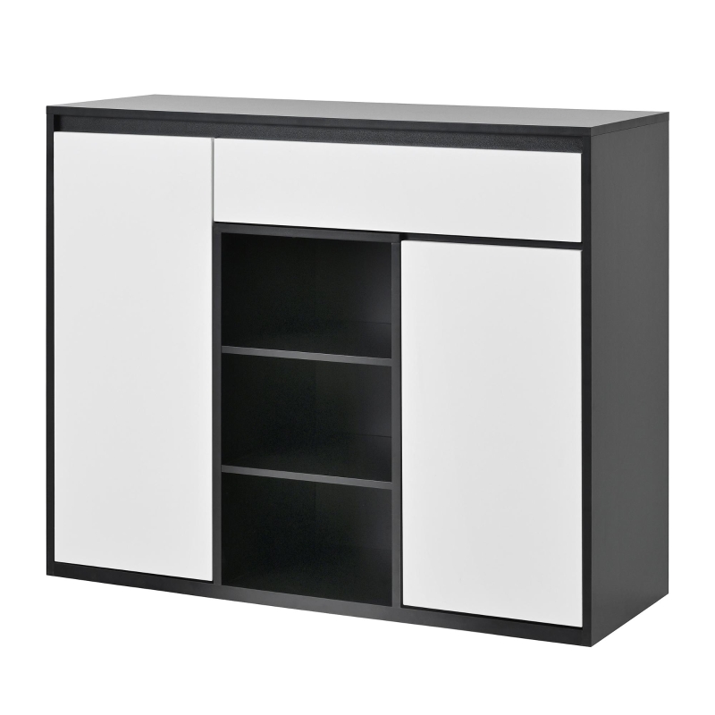 Schuhschrank mit 2 Türen und 1 Schublade, Schwarz+Weiß
