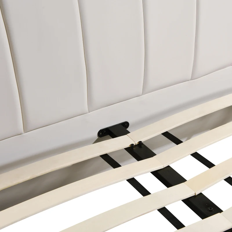 Karol King Bed Frame with Integrated Slatted Base and Structural Joints, Bed Base with Sturdy Construction, 234L x 179W x 94H cm, Cream