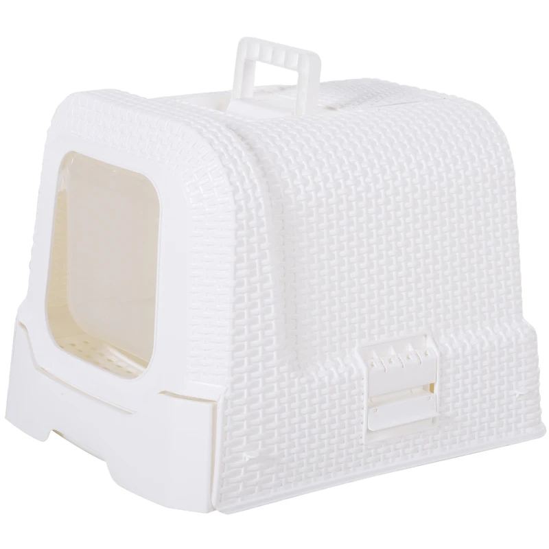 PawHut Maison de toilette pour chat tiroir à litière coulissant porte battante filtre odeur + pelle fournis 54L x 42l x 41H cm blanc