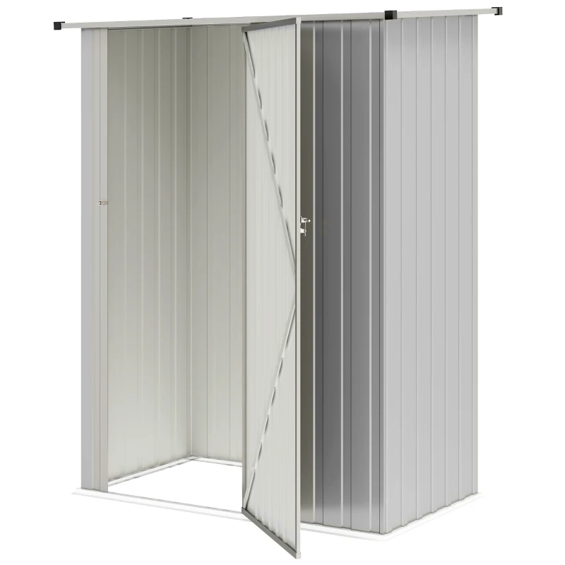 Outsunny Capanno Porta Attrezzi in Metallo con Tetto Inclinato e Porta Bloccabile, 142x86x189 cm, Argento
