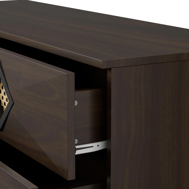 Tavolo trucco con 6 cassetti e maniglie in rattan per camera da letto e soggiorno, 120x40x74,5 cm, color legno