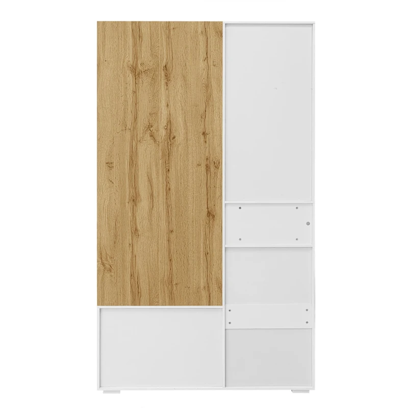 Set cuier cu oglindă și băncuță, iluminare LED, cuier de perete și 6 cârlige aurii pentru haine, 110x38x190 cm, Alb+Culoare naturală