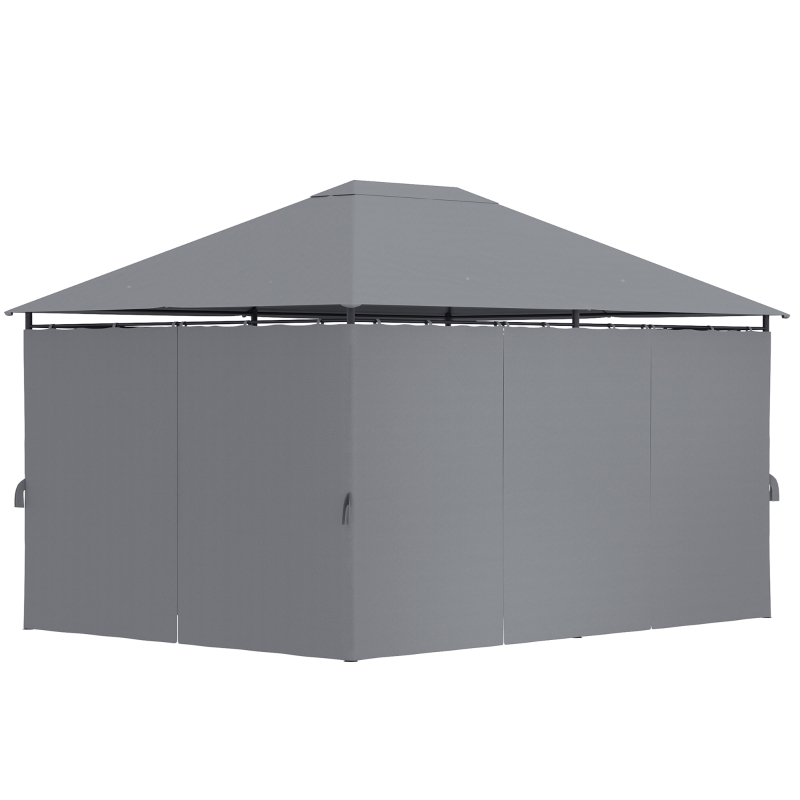 Outsunny Gazebo 3x4 m con 6 Pareti Rimovibili, 8 Fori di Drenaggio e 12 Picchetti, in Acciaio e Poliestere, Grigio e Nero