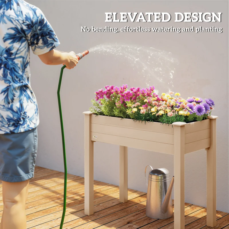 Outsunny Garden Wooden Planters， Rectangular Raised Bed,Flower Box, Fir Wood Indoor/Outdoor, Oak Tone, 86L x 46W x 76Hcm