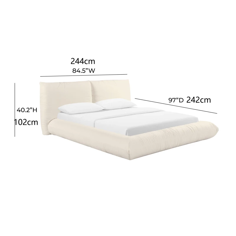 Romp 100% Recycled Linen Super King Bed with Sustainable Upholstery, Bed Base with Durable Support Slats, 242L x 244W x 102H cm, Cream