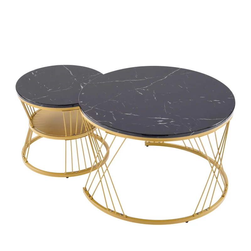Set 2 tavolini da salotto moderni annidabili, 70x70x45 cm/45x45x40 cm, Nero