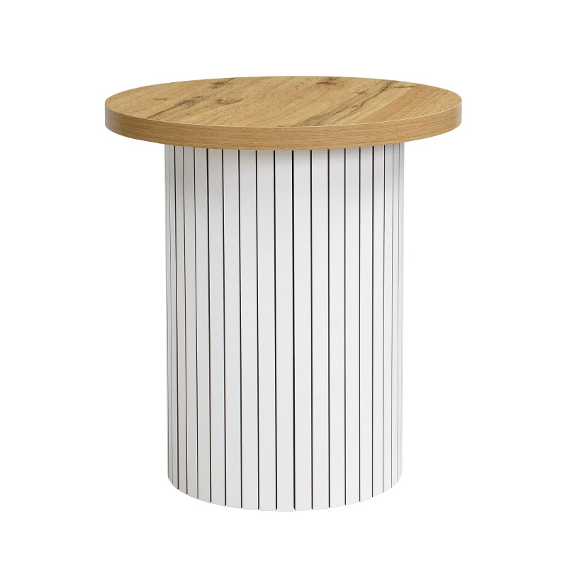 Set da 2 tavolini da salotto rotondi con vano portaoggetti integrato, 75x75x50/45x45x35 cm, color legno