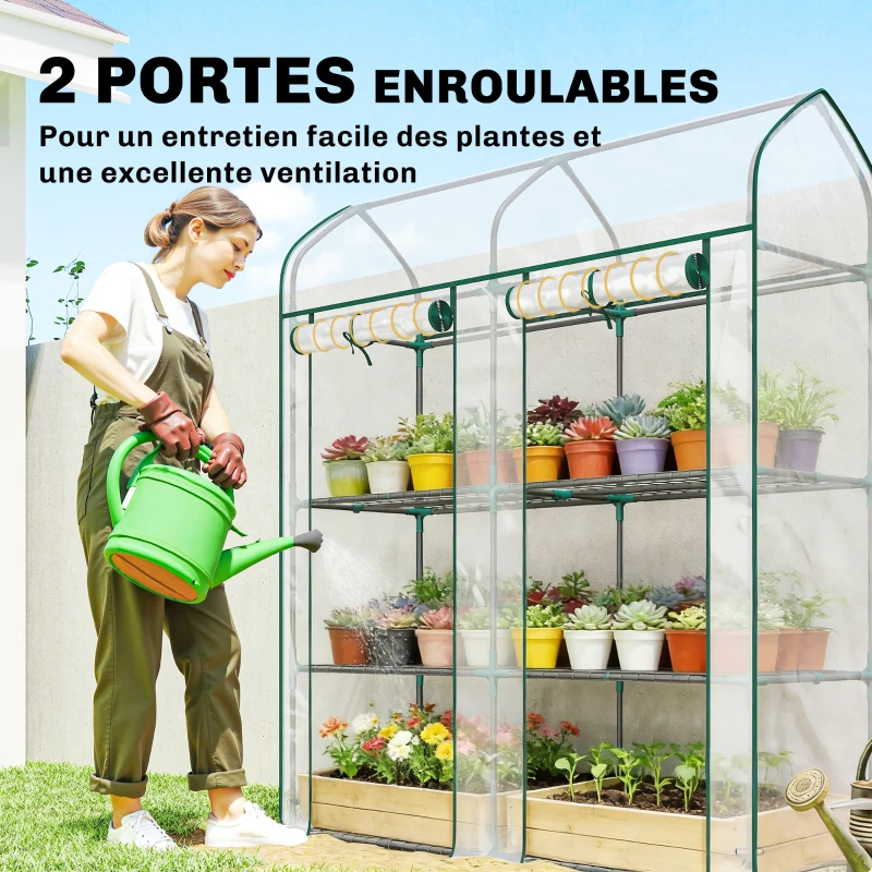 Outsunny Serre de Jardin, Petite Serre de Balcon étagères 3 niveaux en Bâche PVC et Châssis Acier, 143 x 46 x 165 cm, transparent