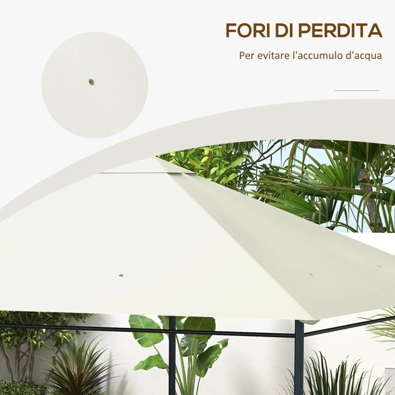 Outsunny Tetto di Ricambio 4x3 m per Gazebo Anti UV in Poliestere con Presa d'Aria, Bianco Crema