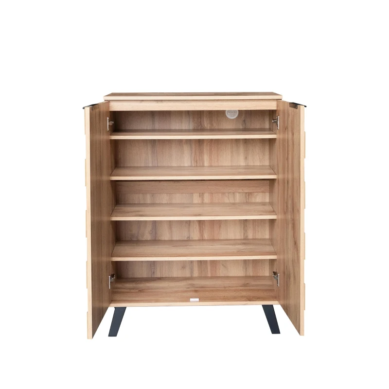 Modern Shoe Cabinet with Adjustable Shelves and Soft-Closing Hinges, Large Storage Locker for Boots and Hallway, 80L x 35W x 110H cm, Wood