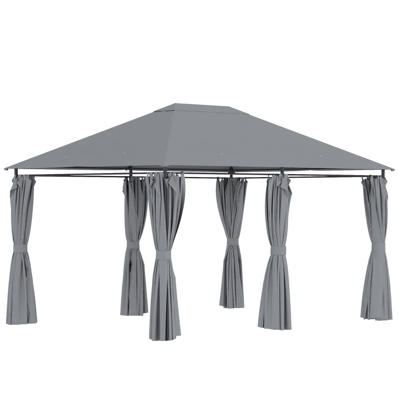 Outsunny Gazebo 3x4 m con 6 Pareti Rimovibili, 8 Fori di Drenaggio e 12 Picchetti, in Acciaio e Poliestere, Grigio e Nero
