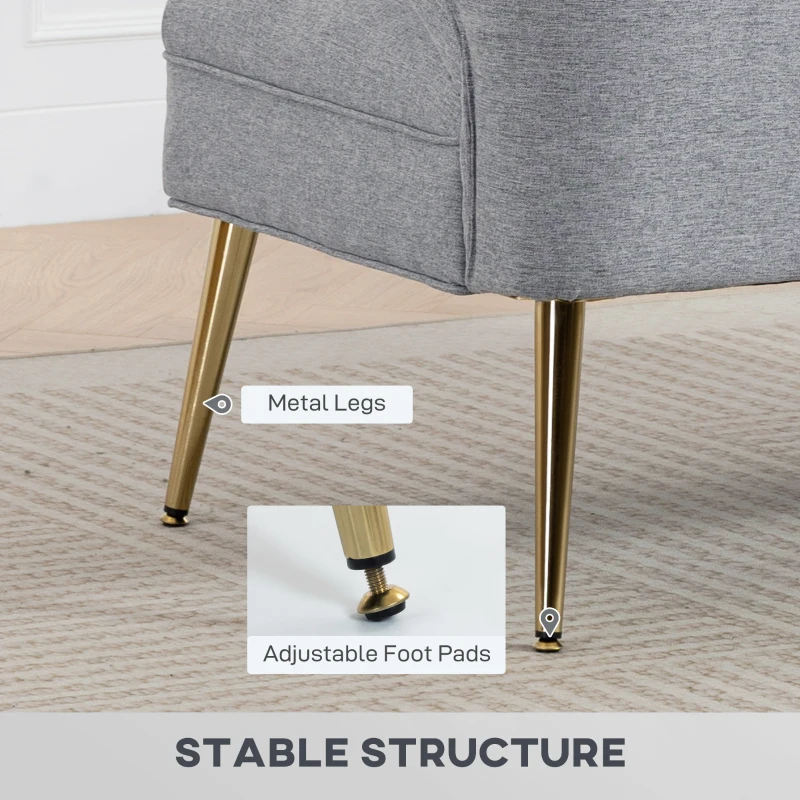 HOMCOM 2 Seater Sofa, Linen-look Fabric Small Sofa with Wing Back, Thick Seat, Metal Legs, Light Grey