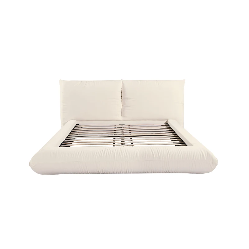 Romp 100% Recycled Linen Super King Bed with Sustainable Upholstery, Bed Base with Durable Support Slats, 242L x 244W x 102H cm, Cream