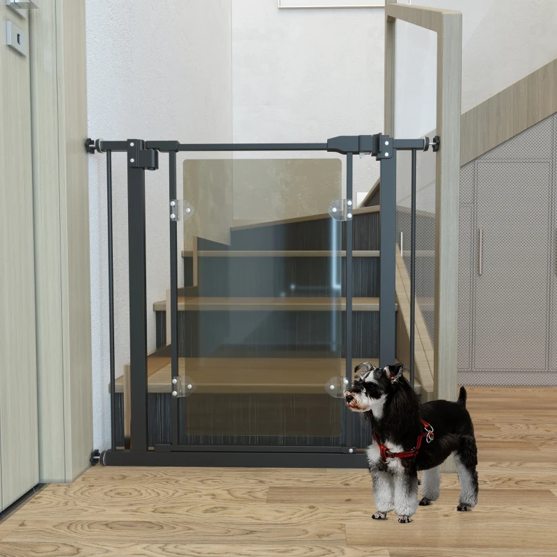 PawHut Pressure Fit Safety Gate, Dog Gate for Doorways and Staircases with Auto Closing Door Double Locking, Acrylic Panel, 74-80 cm - Black