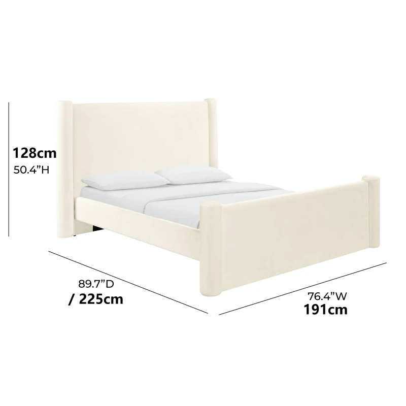 Athara King Bed with Channel-Tufted Tall Headboard for Extra Comfort, Kiln-Dried Wood Frame with Birch Legs, 225L x 191W x 128H cm, Cream