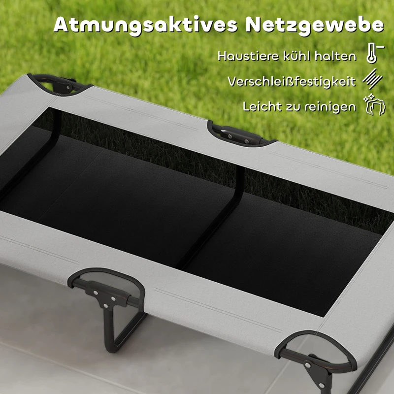 PawHut Tragbares erhöhtes Hundebett, erhöhtes Haustierbett mit atmungsaktivem Netz, für große Hunde, Hellgrau