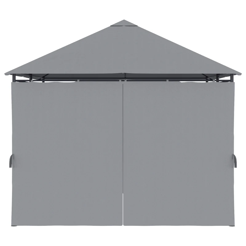 Outsunny Gazebo 3x4 m con 6 Pareti Rimovibili, 8 Fori di Drenaggio e 12 Picchetti, in Acciaio e Poliestere, Grigio e Nero
