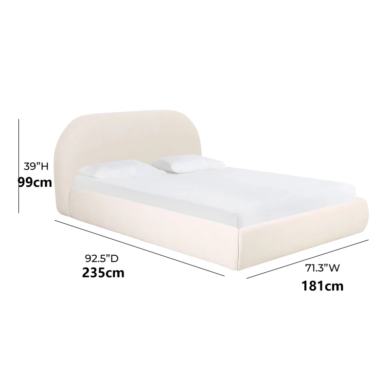 King Size Upholstered Bed Frame with Supportive Base, Bed Base with Easy Assembly and Fittings Included, 235L x 181W x 99H cm, Cream