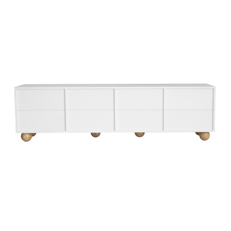 TV-Schrank mit 4 Türen, minimalistisches Design mit Holzmaserung und weißem Finish, 175x38x50 cm, Naturfarbe+Weiß