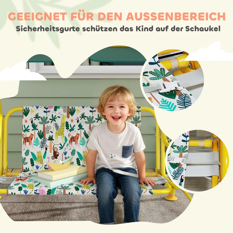 AIYAPLAY 2-Sitzer Kinder Hollywoodschaukel mit verstellbar Sonnendach Sicherheitsgurt für 3-6 Jahre bis 60 kg 112x75x120cm Grün