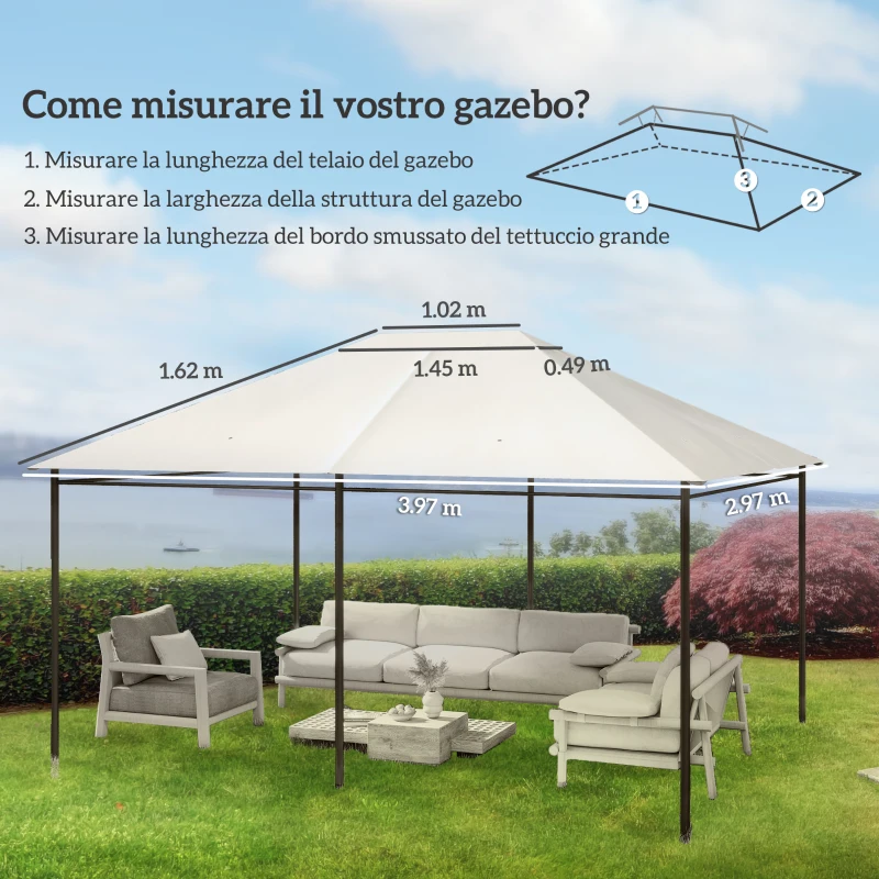 Outsunny Tetto di Ricambio 4x3 m per Gazebo Anti UV in Poliestere con Presa d'Aria, Bianco Crema